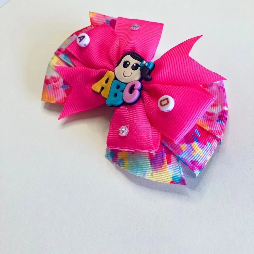 BACK to SCHOOL Hair Bow Clips, Tie Dye Hair Accessories for Girls Handmade NEW